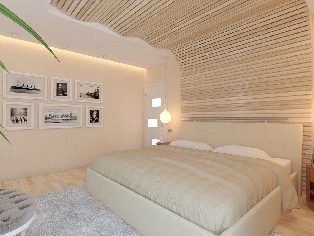 Фото спальни в бежевых тонах загородного дома Портофино